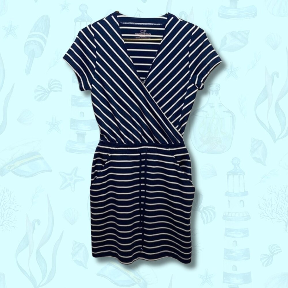 Vineyard Vines Striped Blue and White Short Sleeved Mini Dress XXS